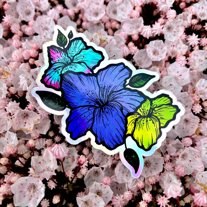 Holographic Hibiscus Flowers Sticker